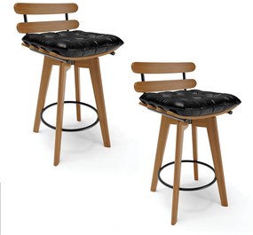 Kit 02 Banquetas Giratória Costela Corano Preto Base Madeira MA70 - D'Rossi