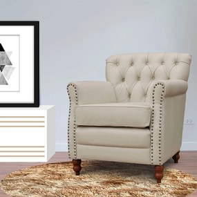 Kit 02 Poltronas Decorativas Sala de Estar Níger Pés Madeira Couro Off White G58 - Gran Belo