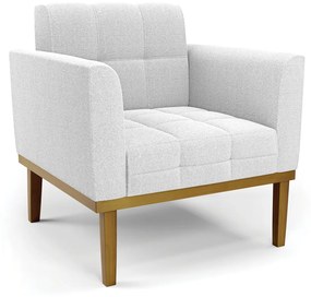 Poltrona Sala Decorativa Elisa Base de Madeira Castanho Bouclê D03 - D'Rossi - Off White