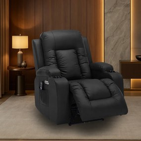 Cadeira Poltrona do Papai Elétrica Reclinável Austin Massagem e Aquecimento com Porta Copos Entrada USB/USB-C PU Preto G94 - Gran Belo