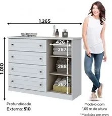 Cômoda Infantil 1 Porta 4 Gavetas Americano Branco HP - Henn