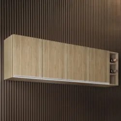 Armário de Cozinha Aéreo 180cm Nevada Com Nicho Castanho    - Lumil