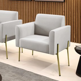 Poltrona Sala Decorativa Pé de Ferro Dourado Marisa Veludo D03 - D'Rossi - Cinza