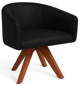 Poltrona Sala Base Giratória Madeira Arielle Sintético Pu D03 - D'Rossi - Preto