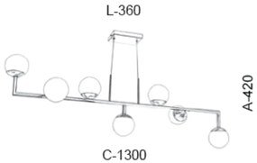 Pendente Retangular 130X36X42Cm Metal E Vidro 7 X G9 Globo Ø12Cm | Old... (CHAMPANHE / DOURADO BRILHO, FOSCO)