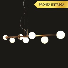 Pendente Dandara 26X100Cm Globo Ø12Cm 5Xg9 - Usina 16451/5 (DR-P - Dourado Polido Brilho Verniz, Fosco (Branco))