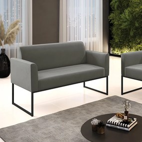Sofá Namoradeira Base Industrial Preto Marisa Suede Grafite D03 - D'Rossi