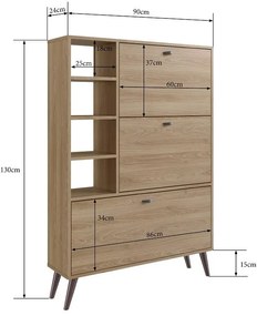 Sapateira Estante Retrô com 3 Portas e 4 Prateleiras 18 pares Oak