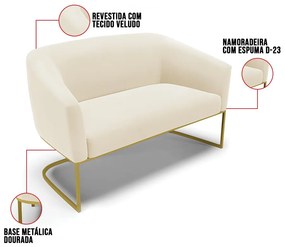 Sofá 2 Lugares Namoradeira Industrial Dourado Stella Veludo D03 - D'Rossi - Bege