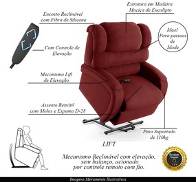 Poltrona do Papai Sala de Cinema Reclinável Kylie Elevação Lift Elétrico Veludo Vermelho G23