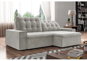 Sofá Retrátil 234 cm Sala de Estar Gabi Suede Cinza G52 - Gran Belo