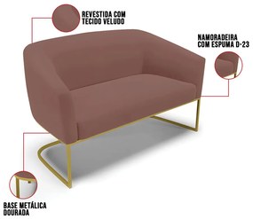 Sofá 2 Lugares Namoradeira Industrial Dourado Stella Veludo D03 - D'Rossi - Rose
