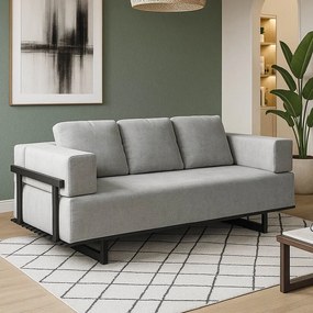 Sofá Cama 2 Lugares Living 200cm Base Industrial Sala Cherie Linho K01 - D'Rossi - Cinza