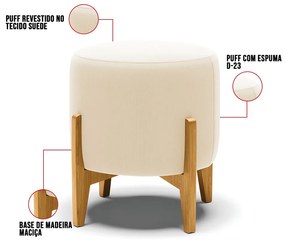 Puff Stella Suede Base Madeira Castanho - D'Rossi - Bege