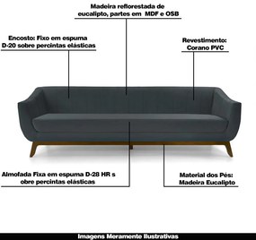 Sofá 3 Lugares Boomer 210cm PU Sintético Cinza G15 - Gran Belo