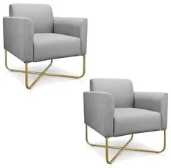 Kit 2 Poltronas Decorativas Base Industrial X Dourada Maressa S10 Sued