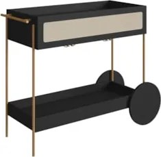 Carrinho Bar 1 Gaveta Porta Taça Pé Metal Arlo A10 Nero/Dourado - Mpoz