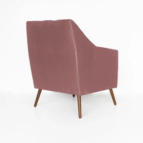 Poltrona Atena Decorativa Botonê Pés Palito Veludo Rosê