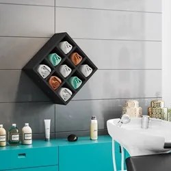 Nicho de Parede Porta Toalha Para Salão Barbearia 9 Divisões Preto - A