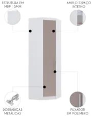 Guarda Roupa Canto Obliquo 70cm 1 Porta Taiga Branco/Cinnamon L01  - M