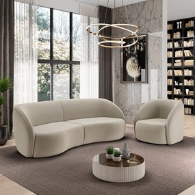 Conjunto Sofá Sala de Estar Bipartido 240cm e Poltrona Clarke Veludo Bege G45 - Gran Belo