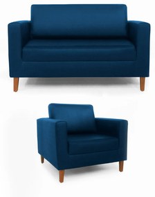 Conjunto Namoradeira + Poltrona Gabriela Suede Azul Marinho