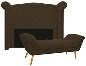 Kit Cabeceira e Calçadeira Veneza 195 cm King Size Suede Marrom - ADJ Decor
