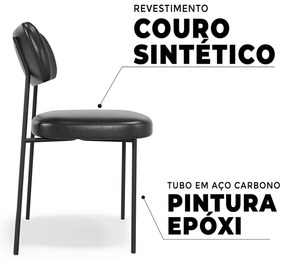 Cadeiras de Jantar Base Ferro Nile kit 2 Sintético PU A08 - D'Rossi - Preto