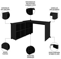 Conjunto Escritório Home Office 4 Peças Nil A06 Preto - Mpozenato