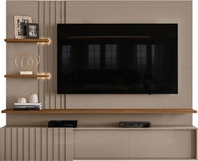 Painel TV 65 Pol 200cm Bancada Suspensa Ripado Mirellin Fendi/Naturale M20 - D'Rossi