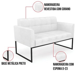 Kit 1 Sofá Namoradeira e 1 Poltrona Elisa Corano Base Metálica Industrial Preto D03 - D'Rossi - Branco