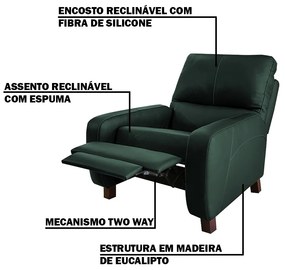 Poltrona do Papai Reclinável Manual Viena Two Way Couro Verde G40 - Gran Belo