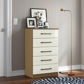 Cômoda para Quarto com 5 Gavetas 61cm Ingrid A09 - D'Rossi - Atacama e Off White