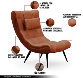 Kit 2 Poltronas Decorativas Sala de Estar Pés Palito Letty PU Nozes G19 - Gran Belo