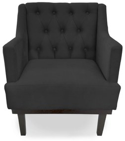 Poltrona Decorativa Clássica Capitonê Pés Madeira Suede Preto - Sheep Estofados