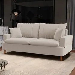 Sofá Living 2 Lugares 160cm com Almofadas Veras D05 Boucle Bege - Mpoz