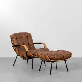 Poltrona Costela com Braço e Puff - Caramelo