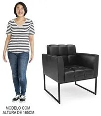 Sofá Namoradeira e 2 Poltronas Base Industrial Preto Ana Sintético PU