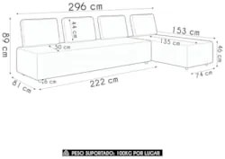 Sofá 4 Lugares Com Chaise 296cm Rovier Veludo Azul Z32       - Mpozena
