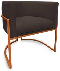 Poltrona Decorativa Base Metal Bronze Luna Veludo Marrom - Sheep Estofados - Veludo Marrom