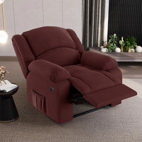 Poltrona do Papai Reclinável Sala de Cinema Madrid Power Elétrica USB Veludo Vinho G23