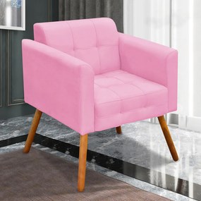 Poltrona Decorativa Pés Palito Karen Suede Rosa G19 - Gran Belo