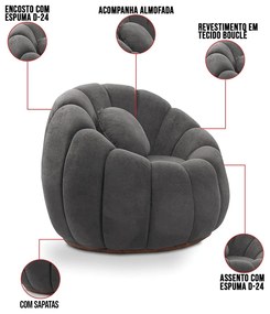Poltrona Decorativa Orgânica Fixa Cloud Bouclê E03 - D'Rossi - Cinza escuro