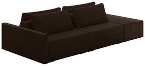 Sofá Ilha Modulado Milos 252cm Puff Lateral Veludo Marrom G33 - Gran Belo