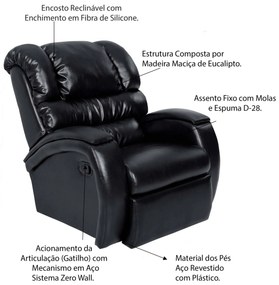 Poltrona do Papai Reclinável Zero Wall com Gatilho Oasis PU Sintético Preto Brilho G23 - Gran Belo