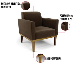 Kit 2 Poltronas Base de Madeira Fixa Castanho Marisa Suede D03 - D'Rossi - Marrom