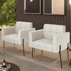 Poltrona Sala Pé Metal Preto Kit 2 Ana Sintético Bege - Ibiza