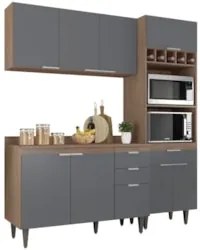 Armário de Cozinha Com Tampo CP02 180cm Pérola Freijó/Grafite Z34 - Mp
