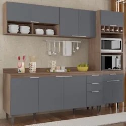 Armário de Cozinha Com Tampo CP02 240cm Pérola Freijó/Grafite Z34 - Mp