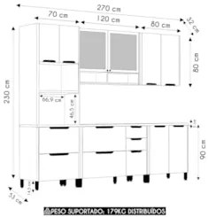 Armário Cozinha 6 Peças CP01 e Ilha Marina Cinammon/Freijó L01 - Mpoze